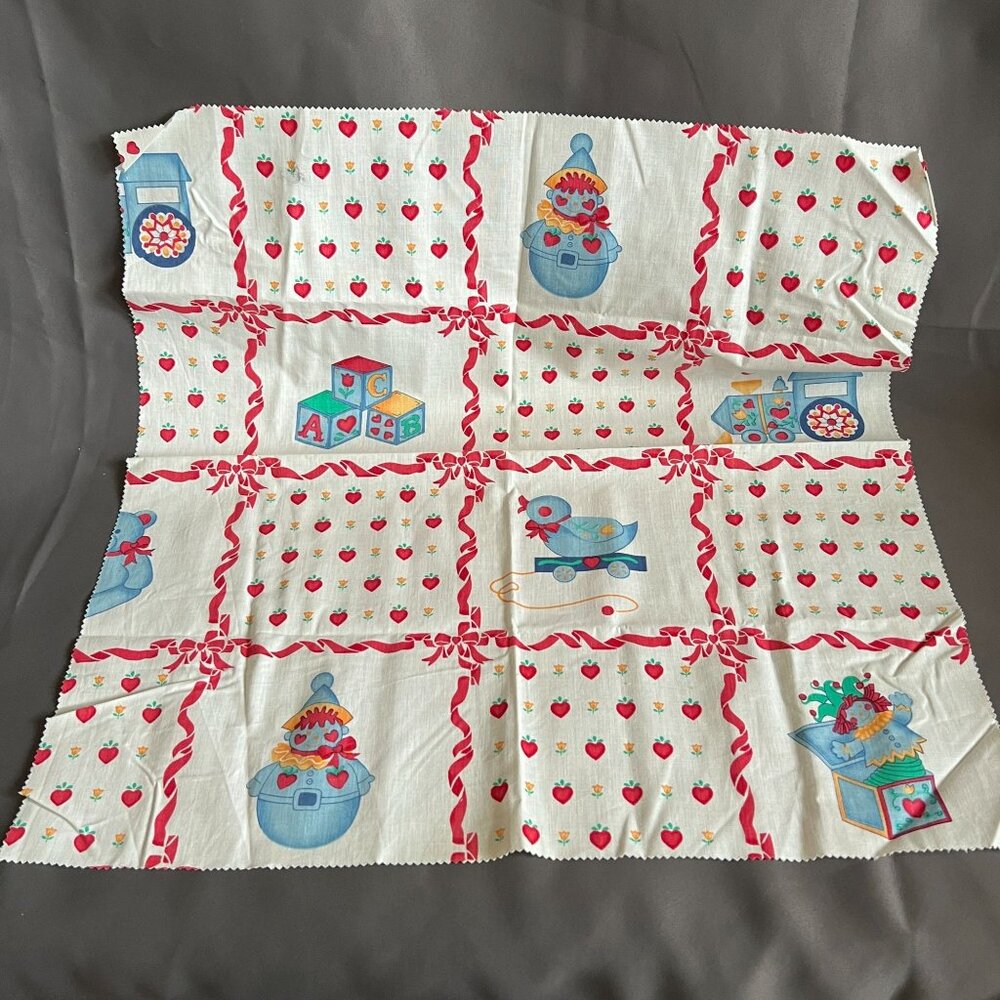 Vintage Baby-Themed Fabric Panel With Toys & Jack-In-The-Box Print Red & White B